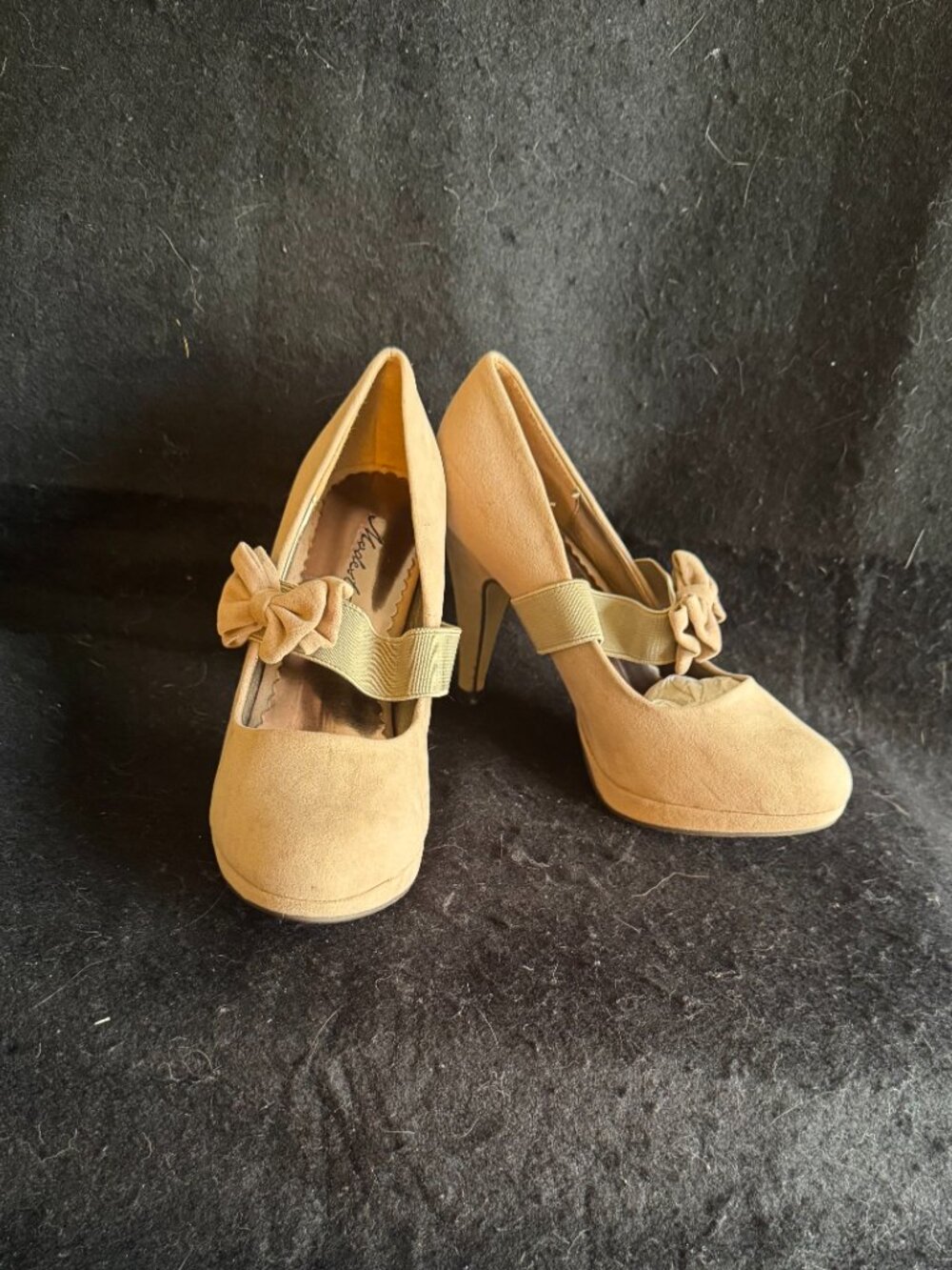 Modesta Beige Tan Faux Suede Heeled Shoes